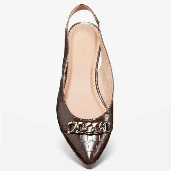 Old Navy Faux Leather Crocodile Slingback Flats with Gold Chain Detail, Size 9 - Picture 3 of 13